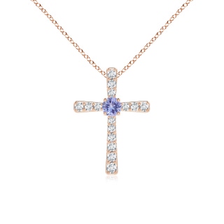 3mm AA Tanzanite and Diamond Cross Pendant in Rose Gold