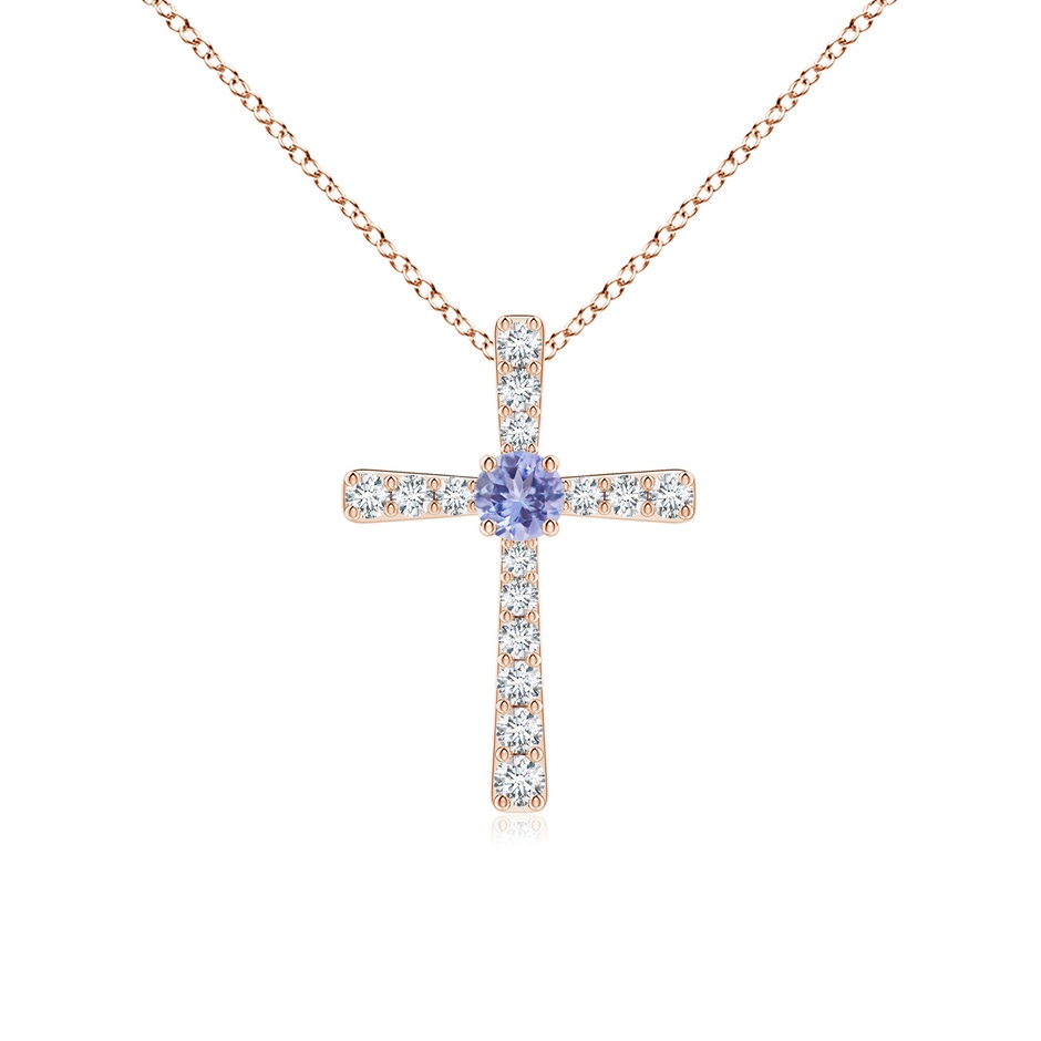 3mm AA Tanzanite and Diamond Cross Pendant in Rose Gold 