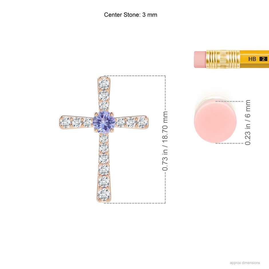 3mm AA Tanzanite and Diamond Cross Pendant in Rose Gold ruler