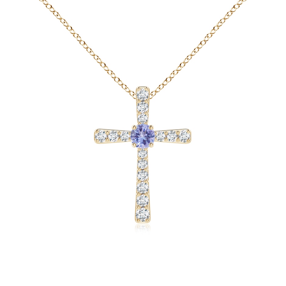 3mm AA Tanzanite and Diamond Cross Pendant in Yellow Gold 