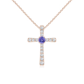 3mm AAA Tanzanite and Diamond Cross Pendant in 10K Rose Gold