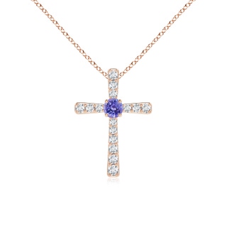 3mm AAA Tanzanite and Diamond Cross Pendant in 9K Rose Gold