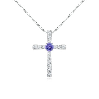 3mm AAA Tanzanite and Diamond Cross Pendant in 9K White Gold