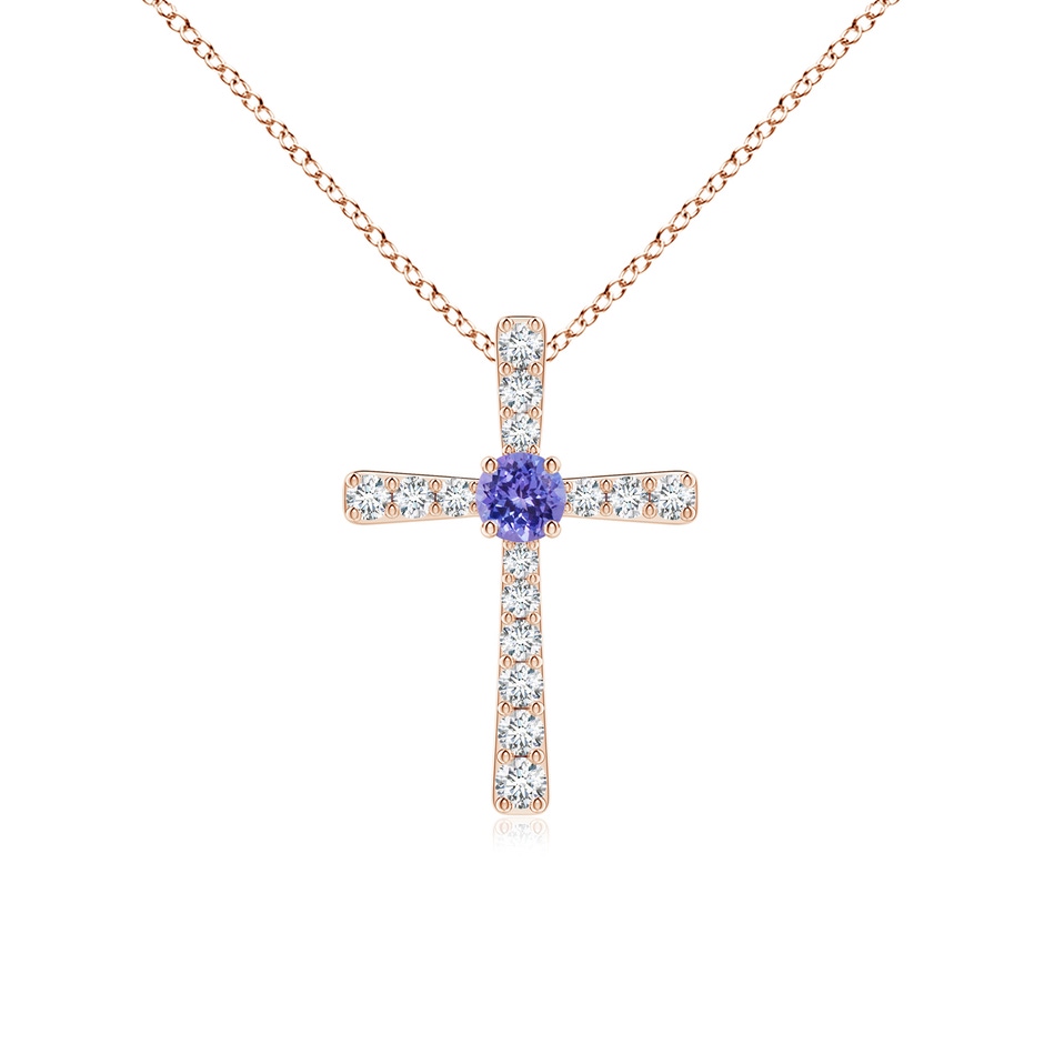 3mm AAA Tanzanite and Diamond Cross Pendant in Rose Gold 