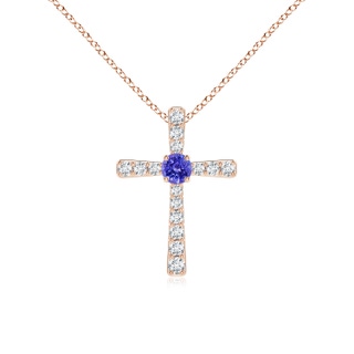 3mm AAAA Tanzanite and Diamond Cross Pendant in 10K Rose Gold