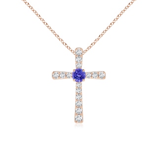 3mm AAAA Tanzanite and Diamond Cross Pendant in 9K Rose Gold