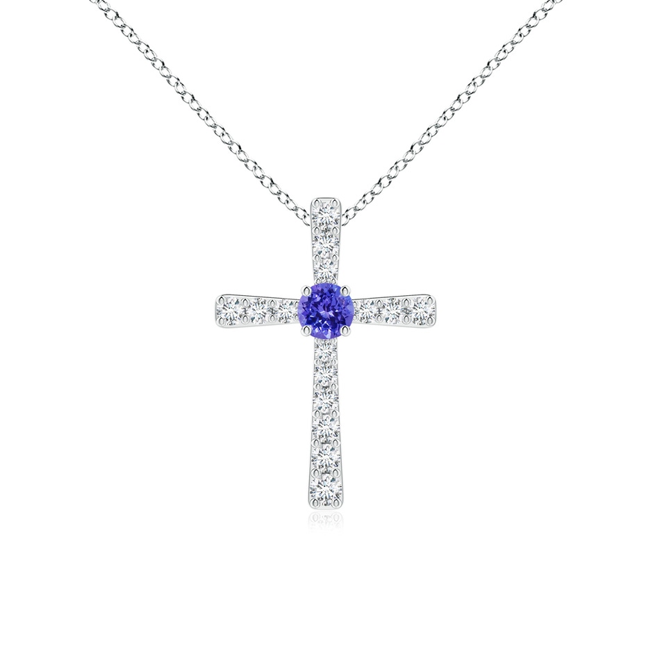 3mm AAAA Tanzanite and Diamond Cross Pendant in P950 Platinum 
