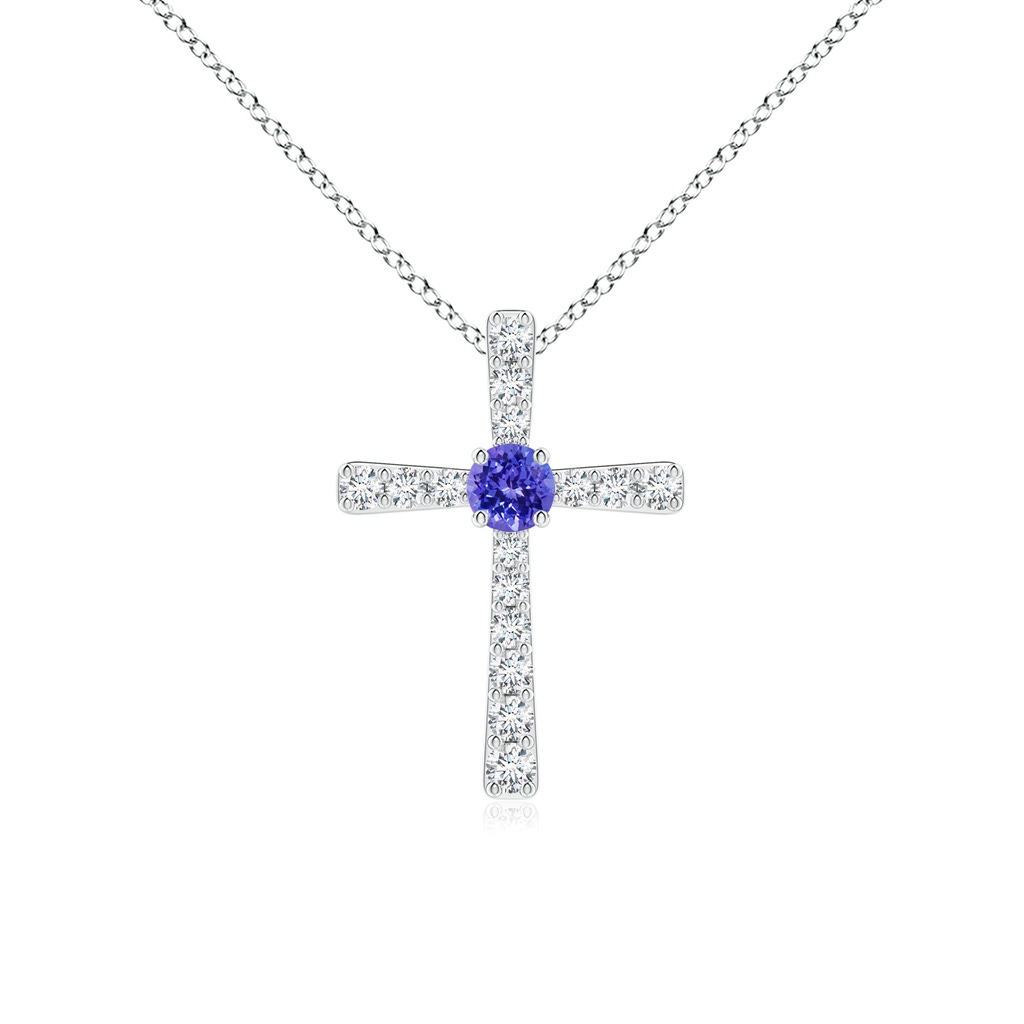 3mm AAAA Tanzanite and Diamond Cross Pendant in White Gold