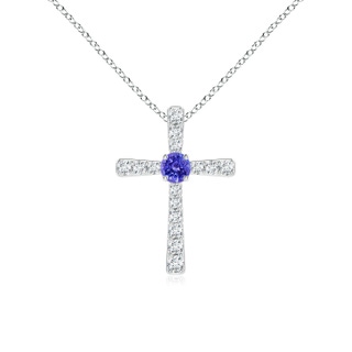 3mm AAAA Tanzanite and Diamond Cross Pendant in White Gold