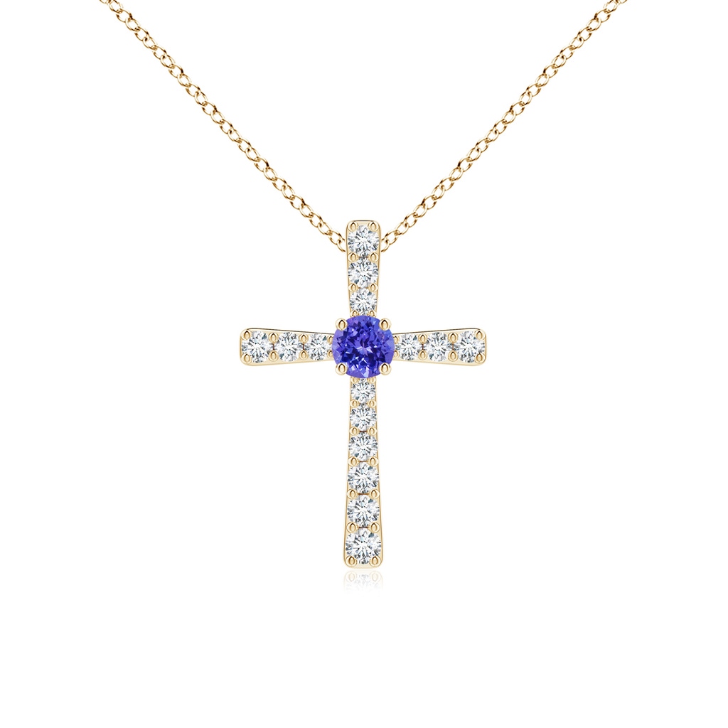 3mm AAAA Tanzanite and Diamond Cross Pendant in Yellow Gold