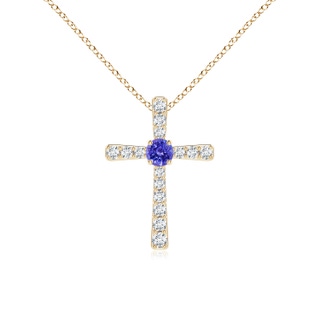 3mm AAAA Tanzanite and Diamond Cross Pendant in Yellow Gold