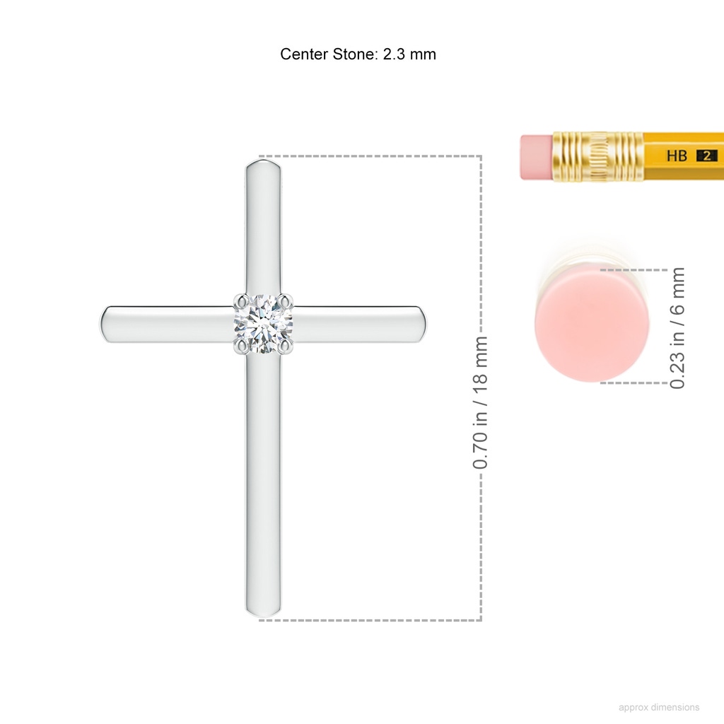 2.3mm GVS2 Diamond Solitaire Cross Pendant in P950 Platinum ruler