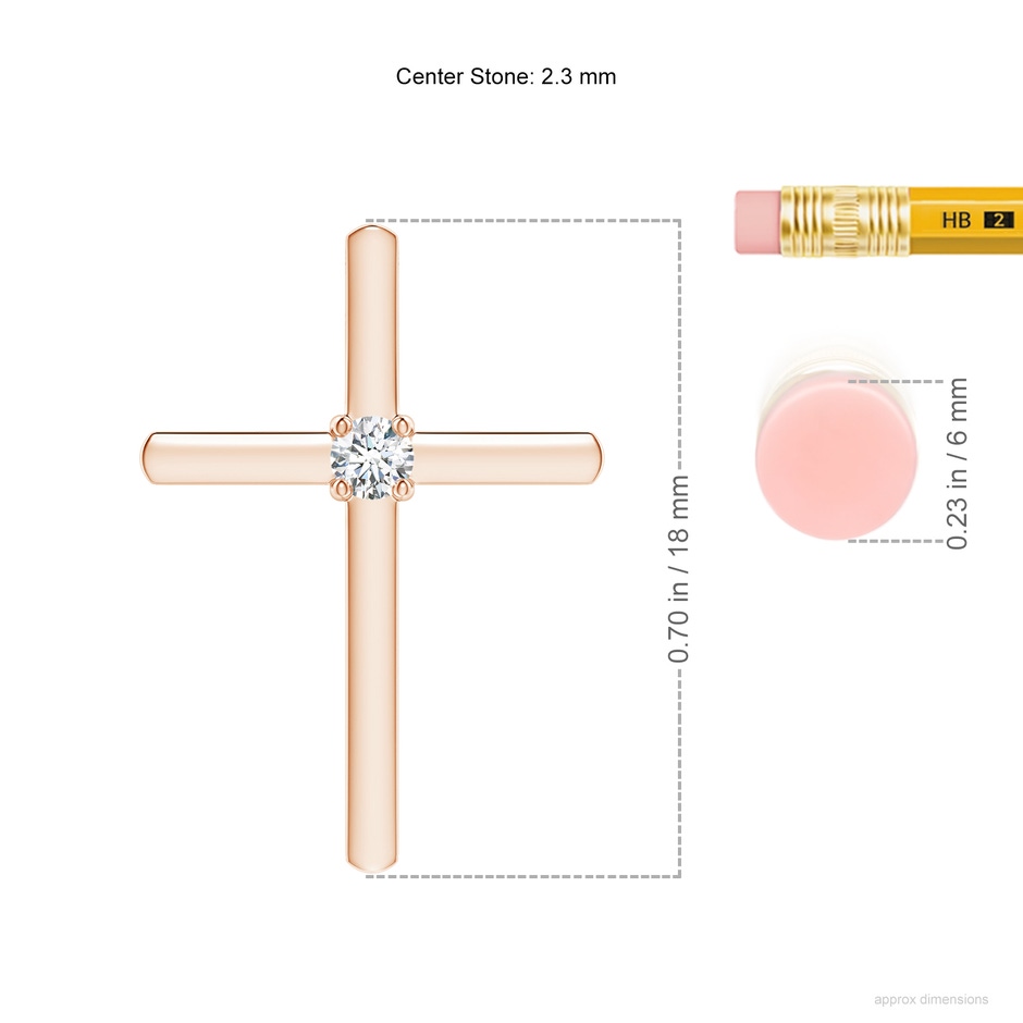 2.3mm GVS2 Diamond Solitaire Cross Pendant in Rose Gold ruler