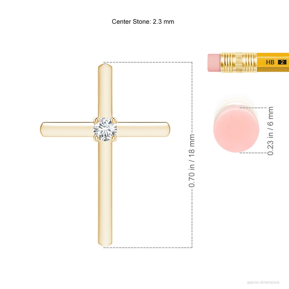 2.3mm GVS2 Diamond Solitaire Cross Pendant in Yellow Gold ruler