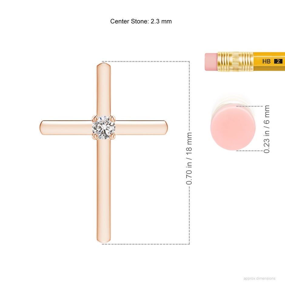 2.3mm IJI1I2 Diamond Solitaire Cross Pendant in 9K Rose Gold ruler