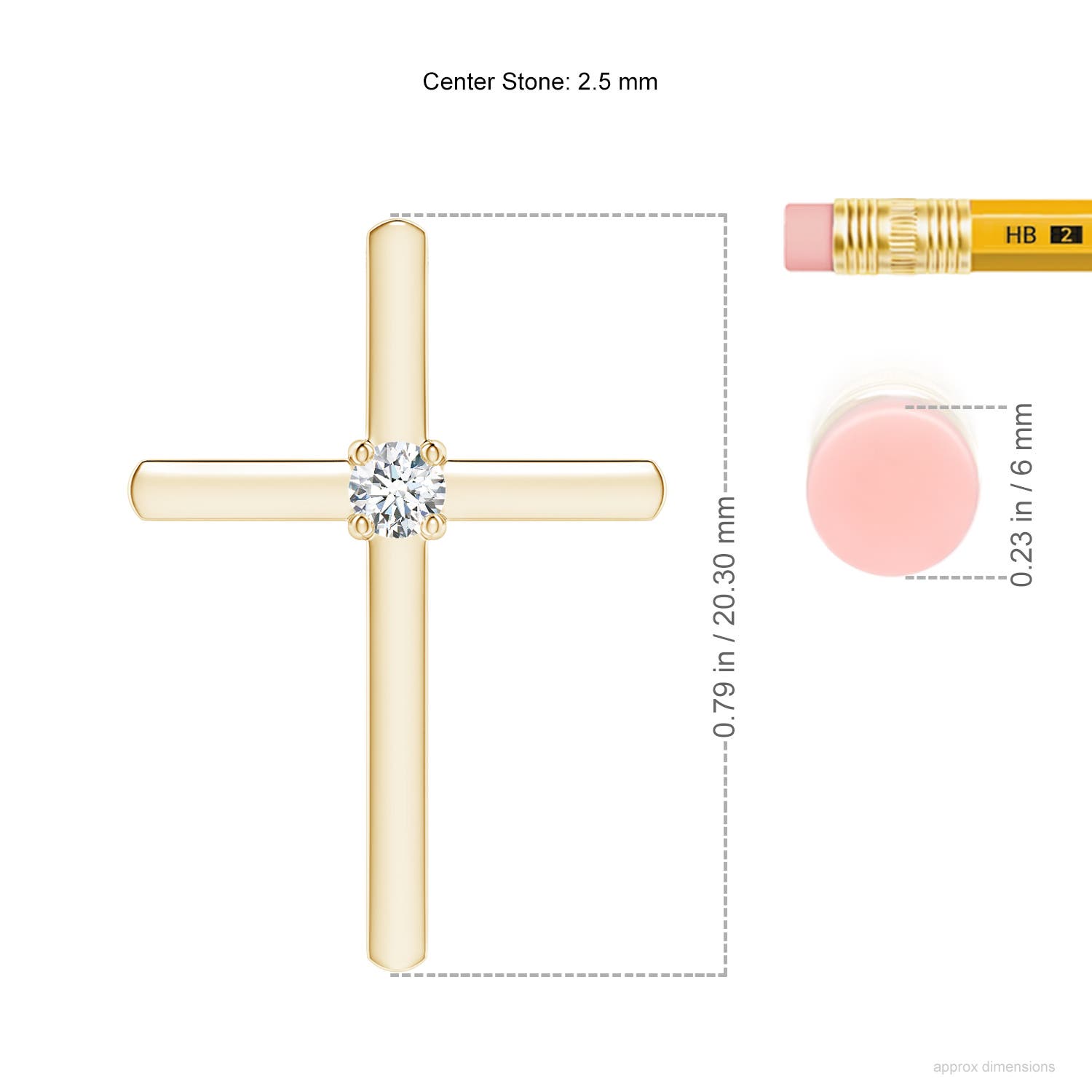 2.5mm GVS2 Diamond Solitaire Cross Pendant in 18K Yellow Gold - ruler