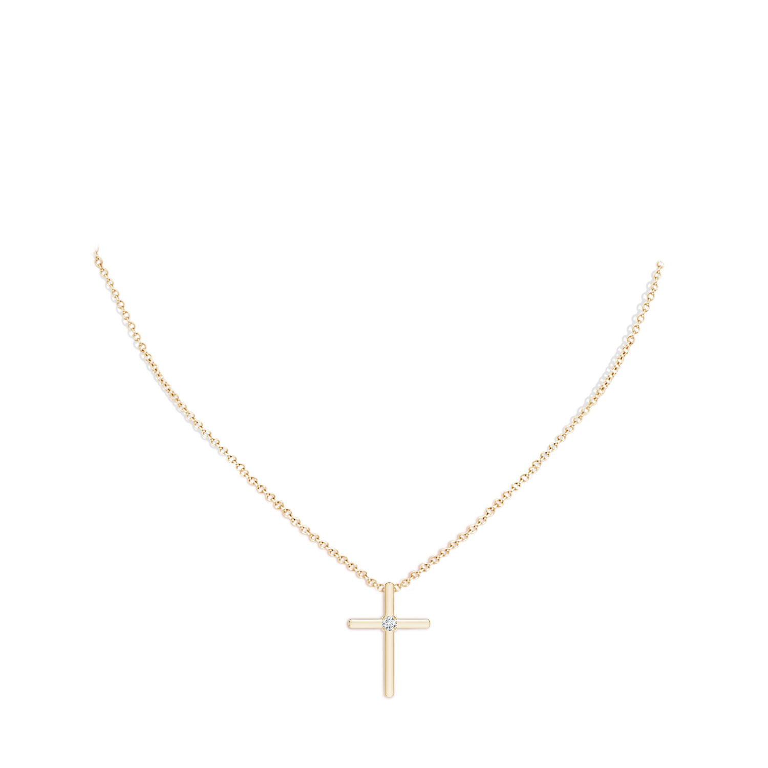 2.5mm GVS2 Diamond Solitaire Cross Pendant in 18K Yellow Gold - body_neck