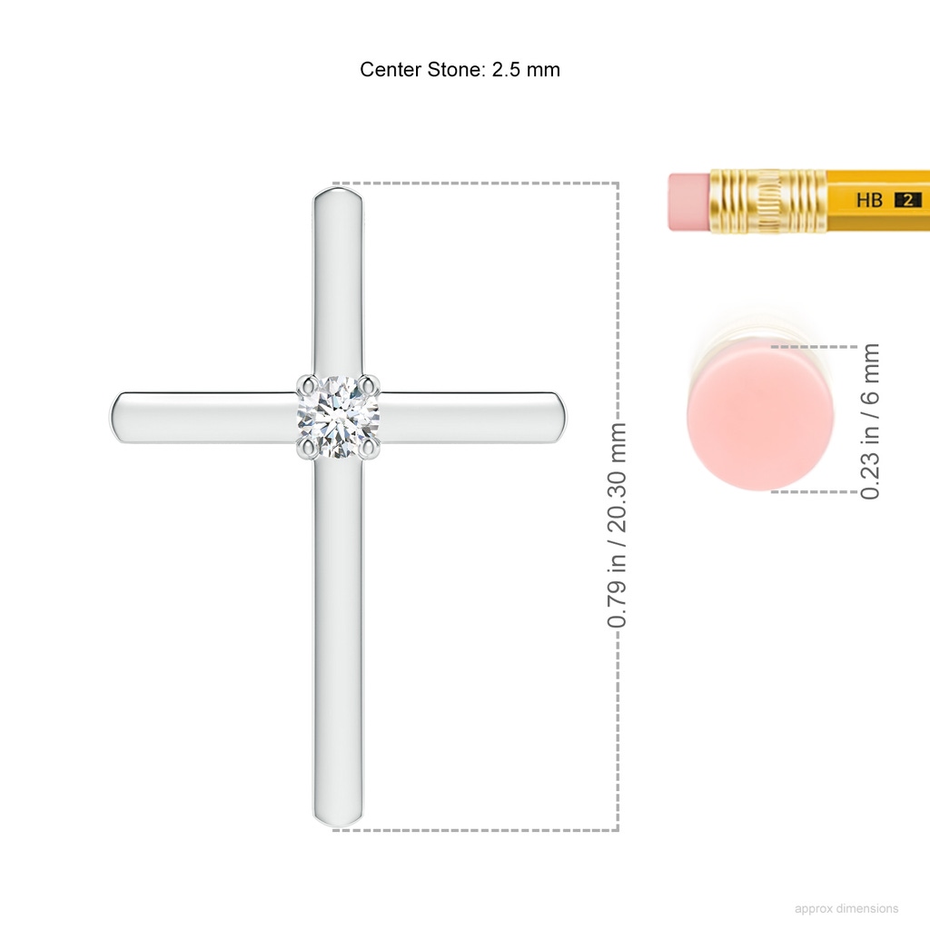 2.5mm GVS2 Diamond Solitaire Cross Pendant in P950 Platinum ruler