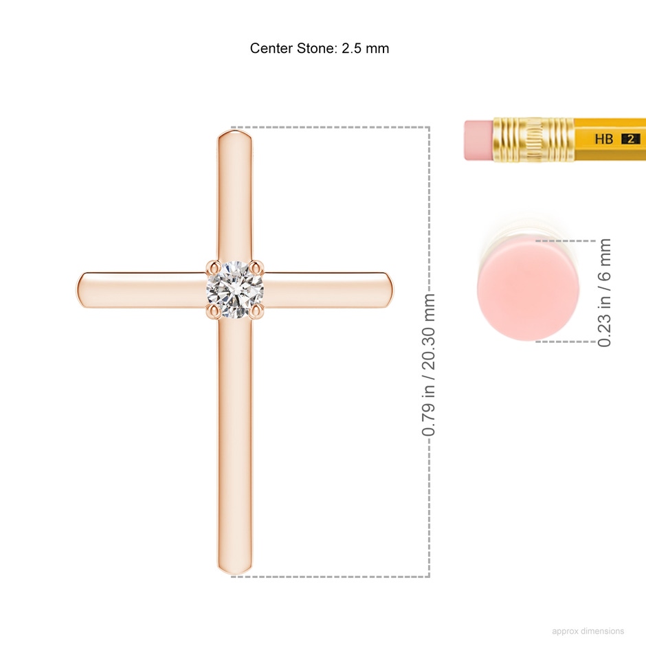 2.5mm IJI1I2 Diamond Solitaire Cross Pendant in Rose Gold ruler