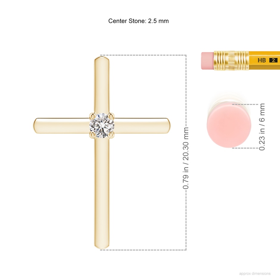 2.5mm IJI1I2 Diamond Solitaire Cross Pendant in Yellow Gold ruler