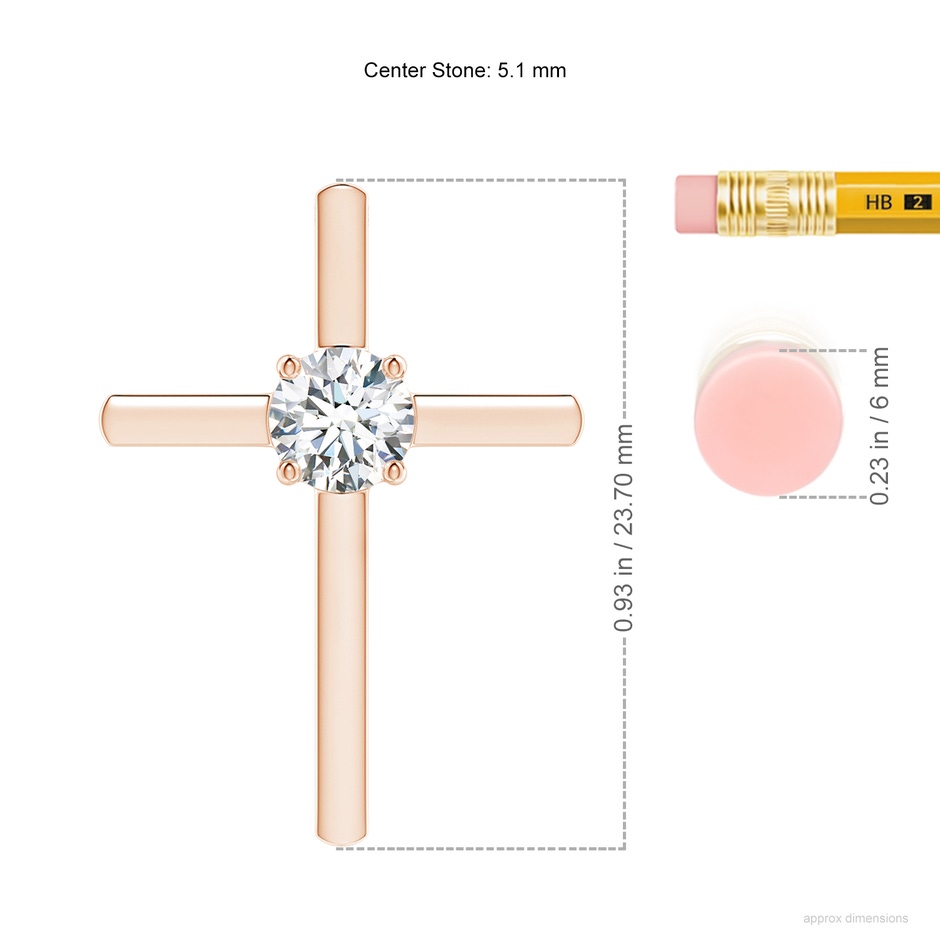 5.1mm GVS2 Diamond Solitaire Cross Pendant in 18K Rose Gold ruler