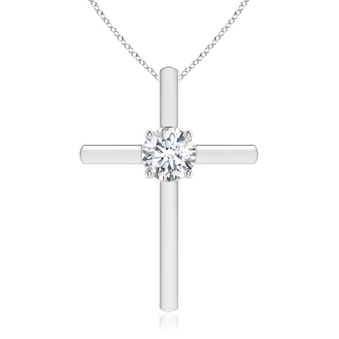 5.1mm GVS2 Diamond Solitaire Cross Pendant in 18K White Gold