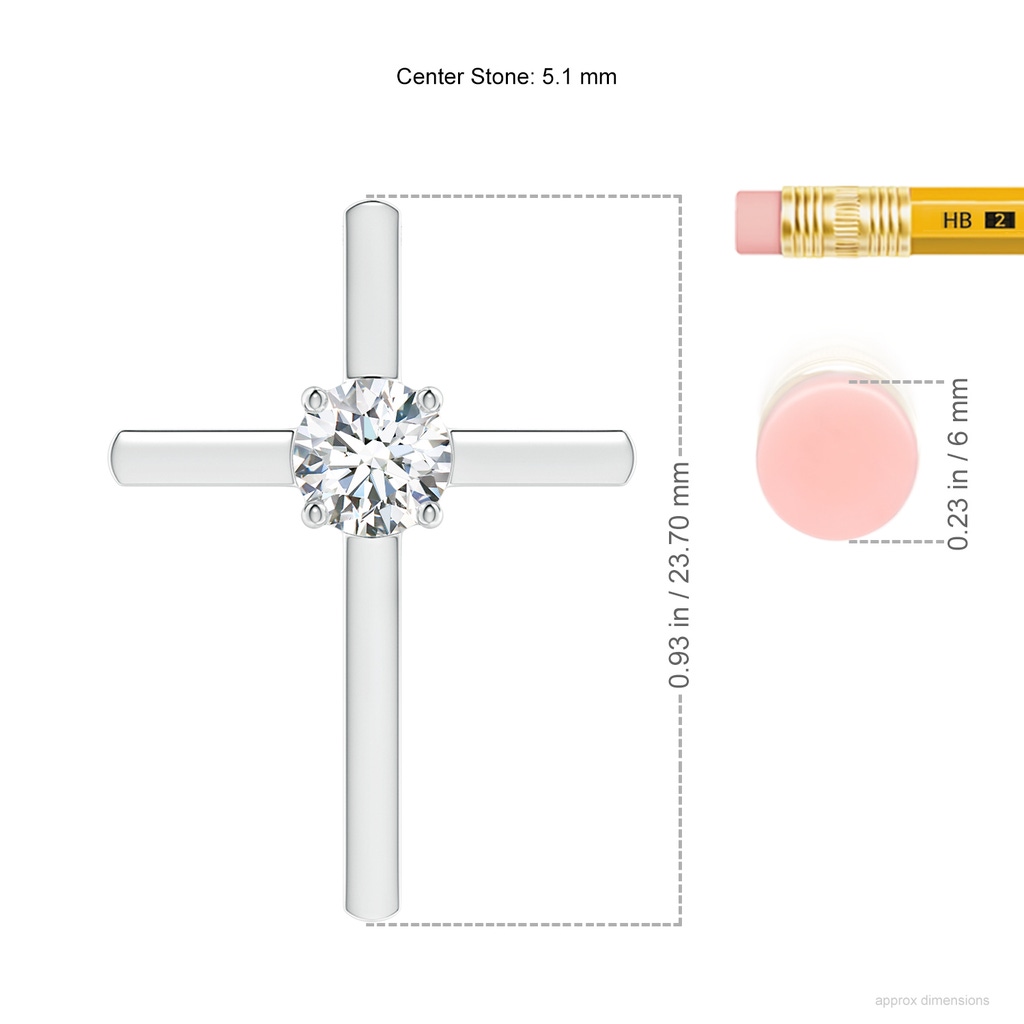 5.1mm GVS2 Diamond Solitaire Cross Pendant in P950 Platinum ruler