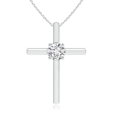 5.1mm HSI2 Diamond Solitaire Cross Pendant in 18K White Gold