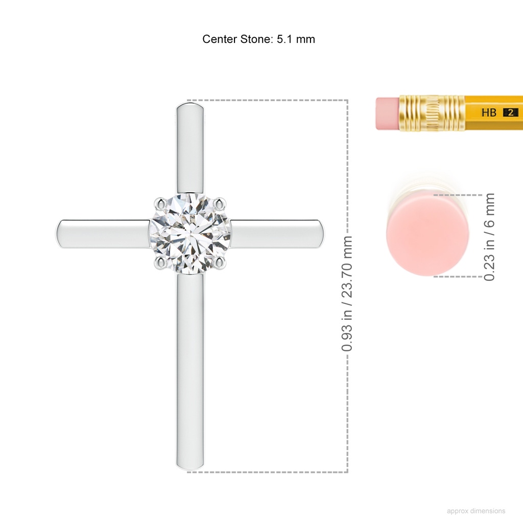 5.1mm HSI2 Diamond Solitaire Cross Pendant in White Gold ruler