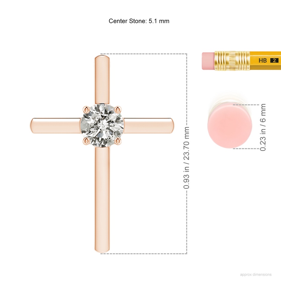 5.1mm KI3 Diamond Solitaire Cross Pendant in Rose Gold ruler