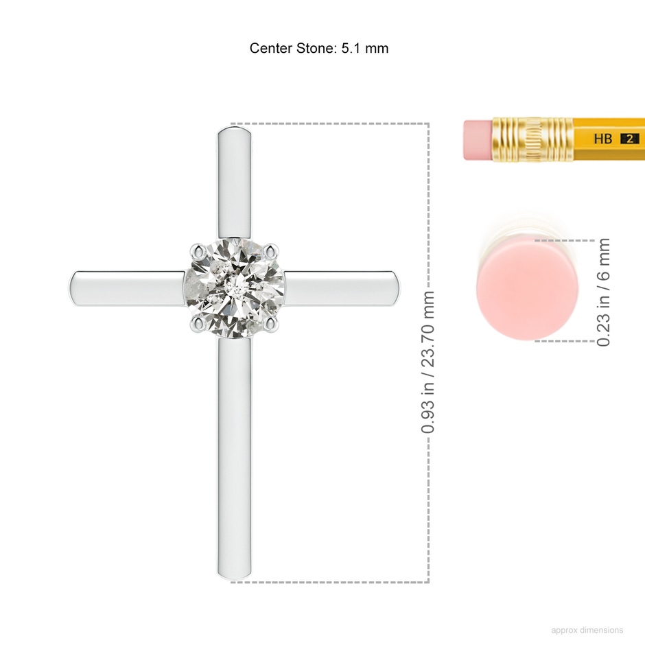 5.1mm KI3 Diamond Solitaire Cross Pendant in White Gold ruler