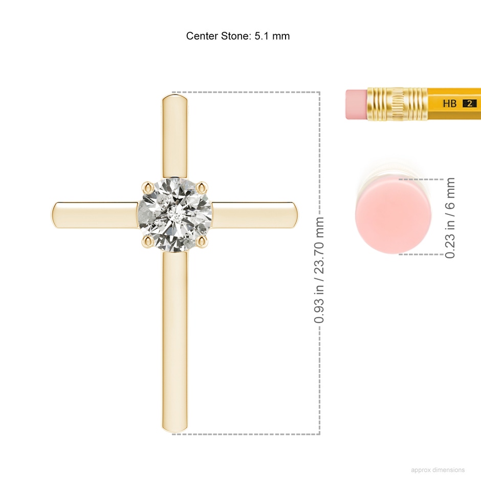 5.1mm KI3 Diamond Solitaire Cross Pendant in Yellow Gold ruler