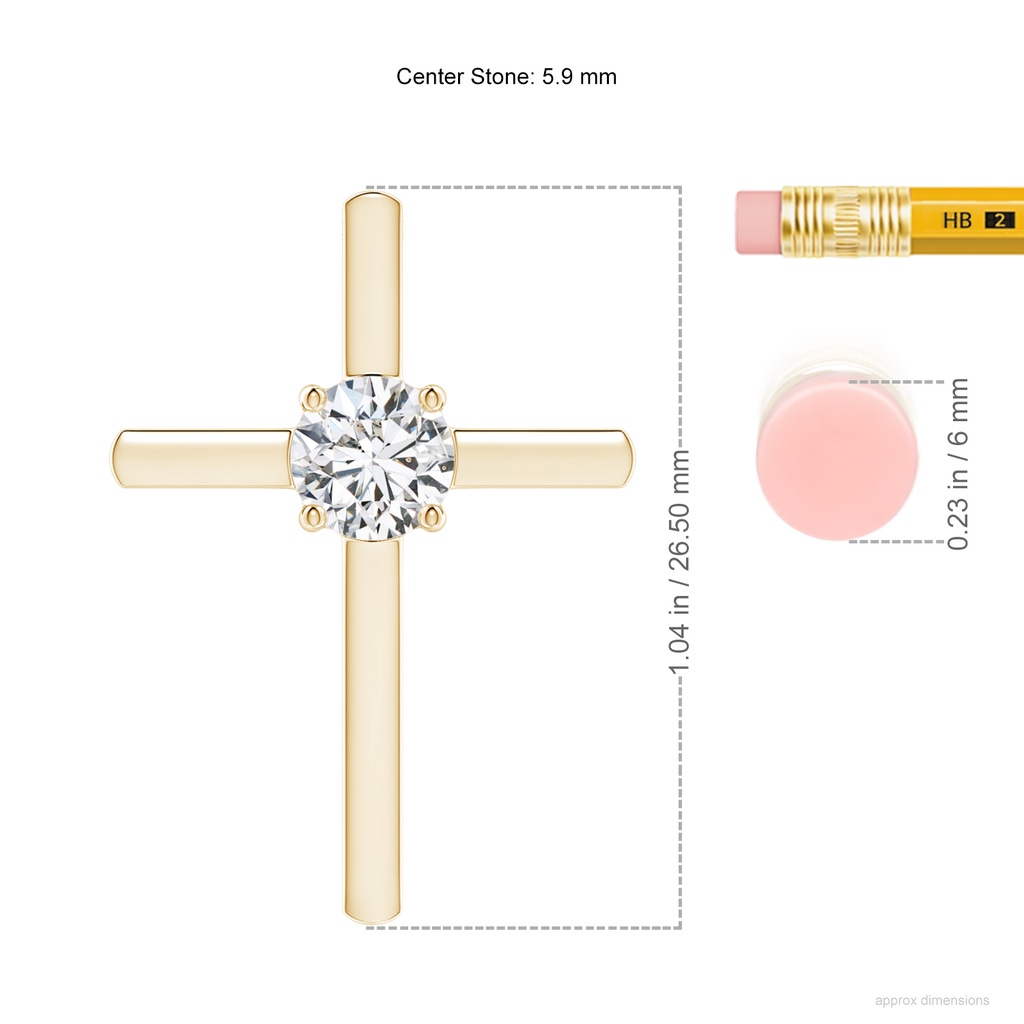 5.9mm HSI2 Diamond Solitaire Cross Pendant in Yellow Gold ruler