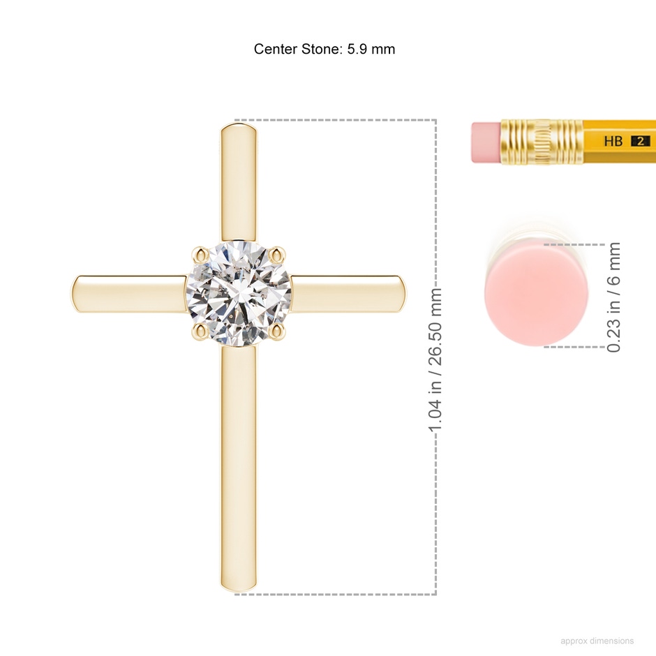 5.9mm IJI1I2 Diamond Solitaire Cross Pendant in Yellow Gold ruler