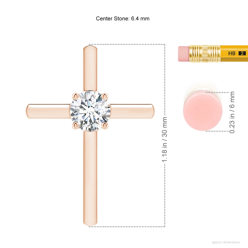 6.4mm GVS2 Diamond Solitaire Cross Pendant in Rose Gold ruler