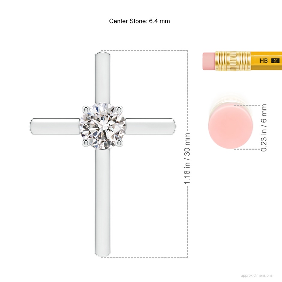 6.4mm IJI1I2 Diamond Solitaire Cross Pendant in White Gold ruler