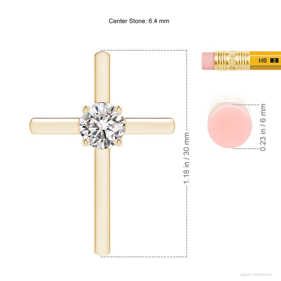 6.4mm IJI1I2 Diamond Solitaire Cross Pendant in Yellow Gold ruler