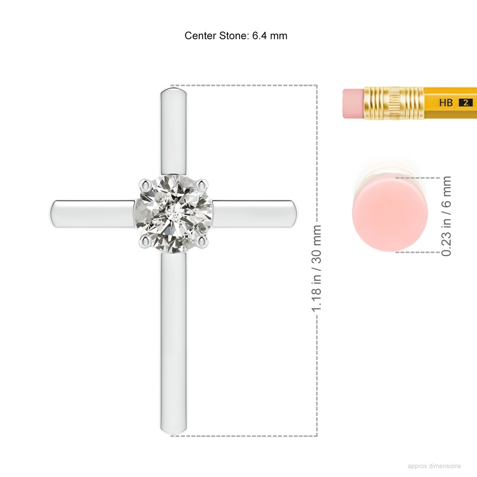 6.4mm KI3 Diamond Solitaire Cross Pendant in 18K White Gold ruler
