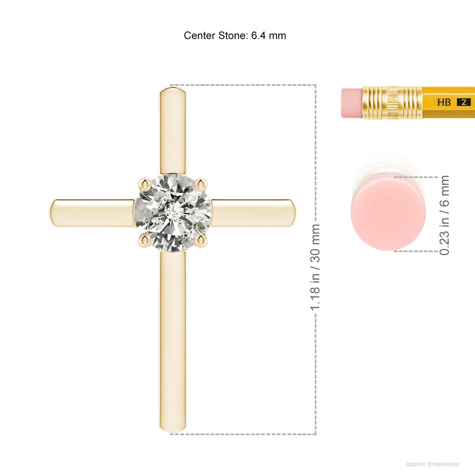 6.4mm KI3 Diamond Solitaire Cross Pendant in Yellow Gold ruler