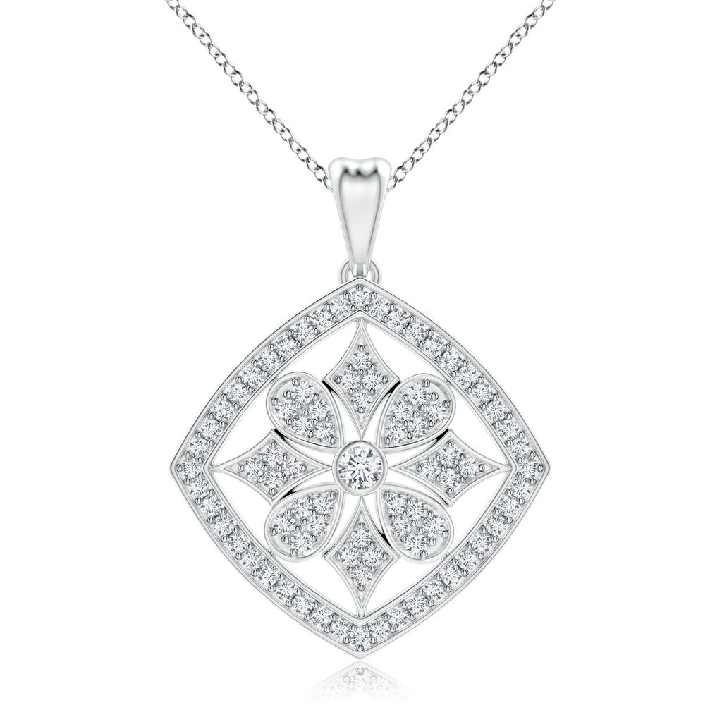 2.1mm GVS2 Bezel and Pave-Set Diamond Cushion Floral Pendant in White Gold