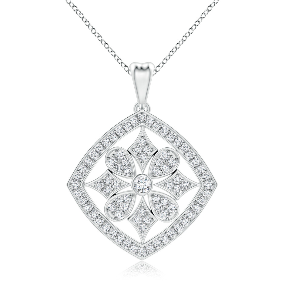 2.1mm GVS2 Bezel and Pave-Set Diamond Cushion Floral Pendant in White Gold 