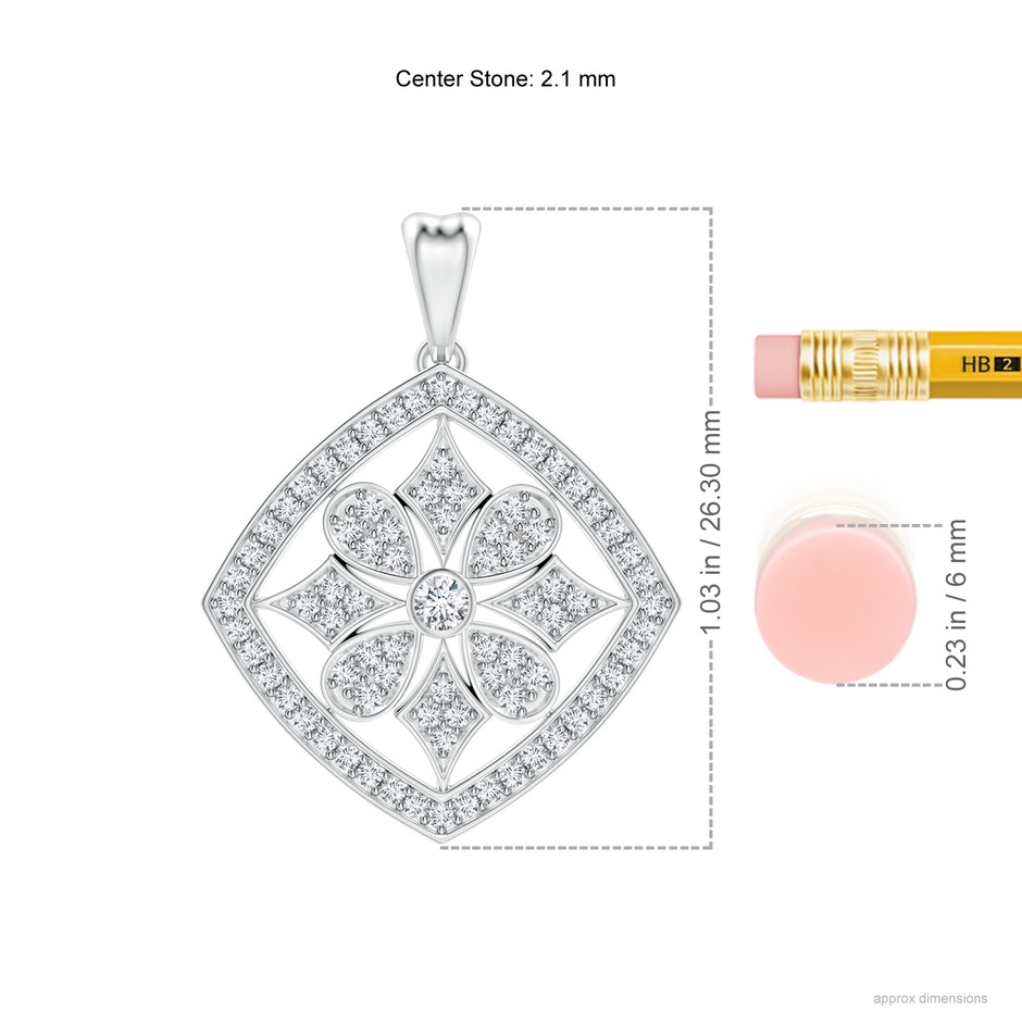 2.1mm GVS2 Bezel and Pave-Set Diamond Cushion Floral Pendant in White Gold ruler