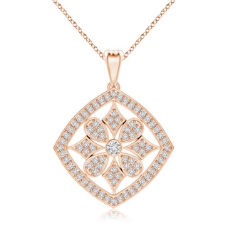 2.1mm HSI2 Bezel and Pave-Set Diamond Cushion Floral Pendant in Rose Gold