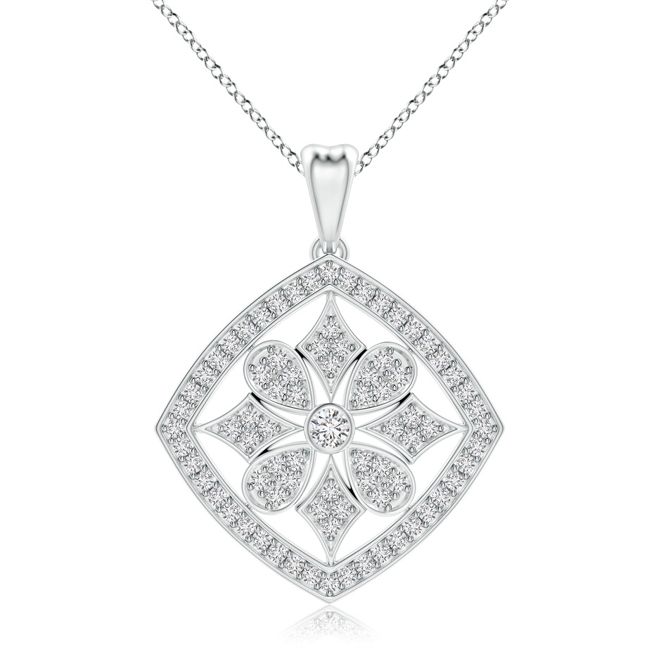 2.1mm HSI2 Bezel and Pave-Set Diamond Cushion Floral Pendant in White Gold 