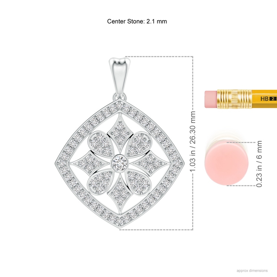 2.1mm HSI2 Bezel and Pave-Set Diamond Cushion Floral Pendant in White Gold ruler