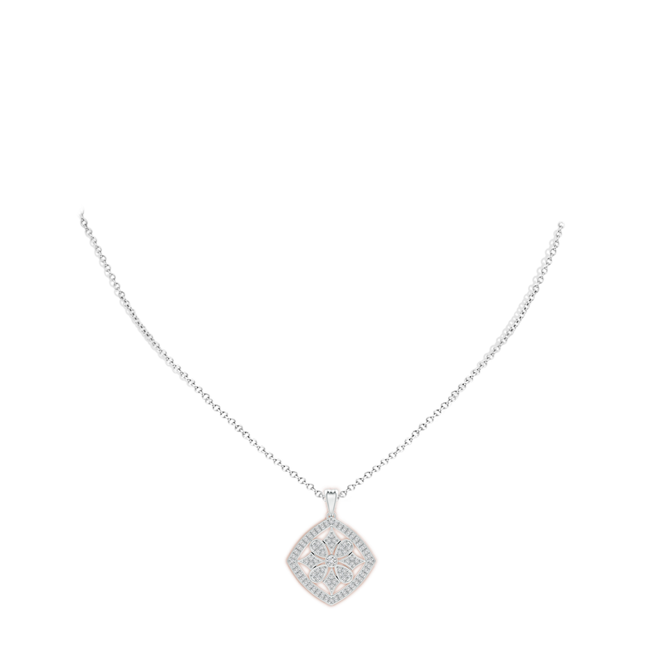 2.1mm HSI2 Bezel and Pave-Set Diamond Cushion Floral Pendant in White Gold body-neck