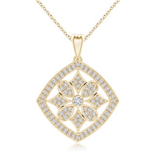 2.1mm HSI2 Bezel and Pave-Set Diamond Cushion Floral Pendant in Yellow Gold