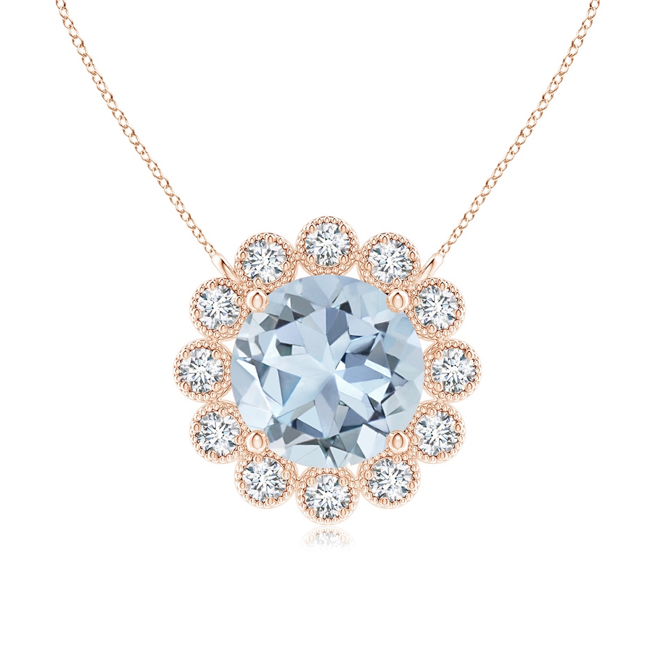 6mm A Aquamarine Pendant with Bezel-Set Diamond Halo in Rose Gold 