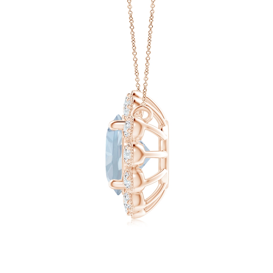 6mm A Aquamarine Pendant with Bezel-Set Diamond Halo in Rose Gold side 1