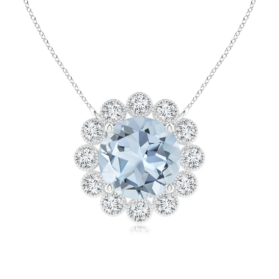 6mm A Aquamarine Pendant with Bezel-Set Diamond Halo in White Gold 